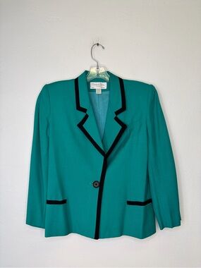 Vintage Dior Teal Blazer with Black Piping